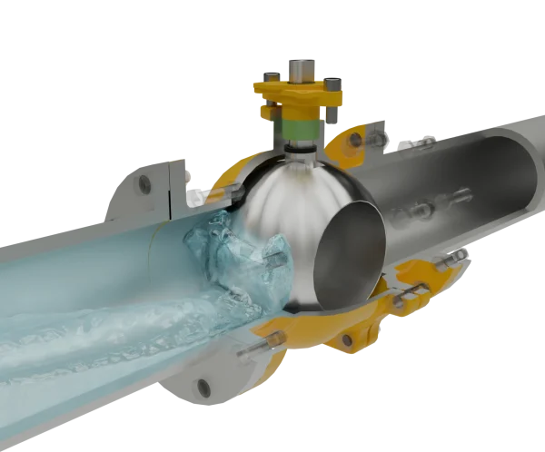 flange-connected-floating-ball-valve-3d-animation-fluid-close 浮动球阀|流体模拟短视频素材